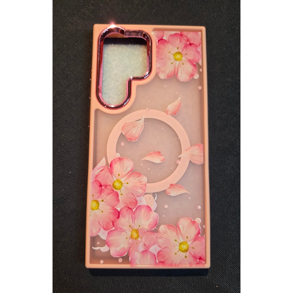 Samsung Galaxy S23 Ultra Case Pink Floral Magnetic Jelly Cover